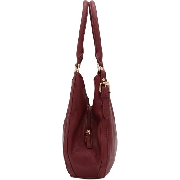Women's Red Lightweight Top Handles Zipper Closure Leather Medium Hobo Bag - Picture 3 of 6